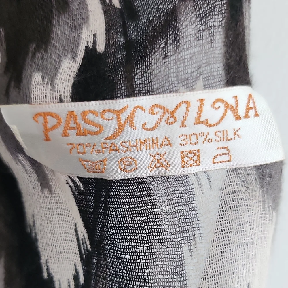 Pashmina Silk Black and White Pattern Wrap Scarf